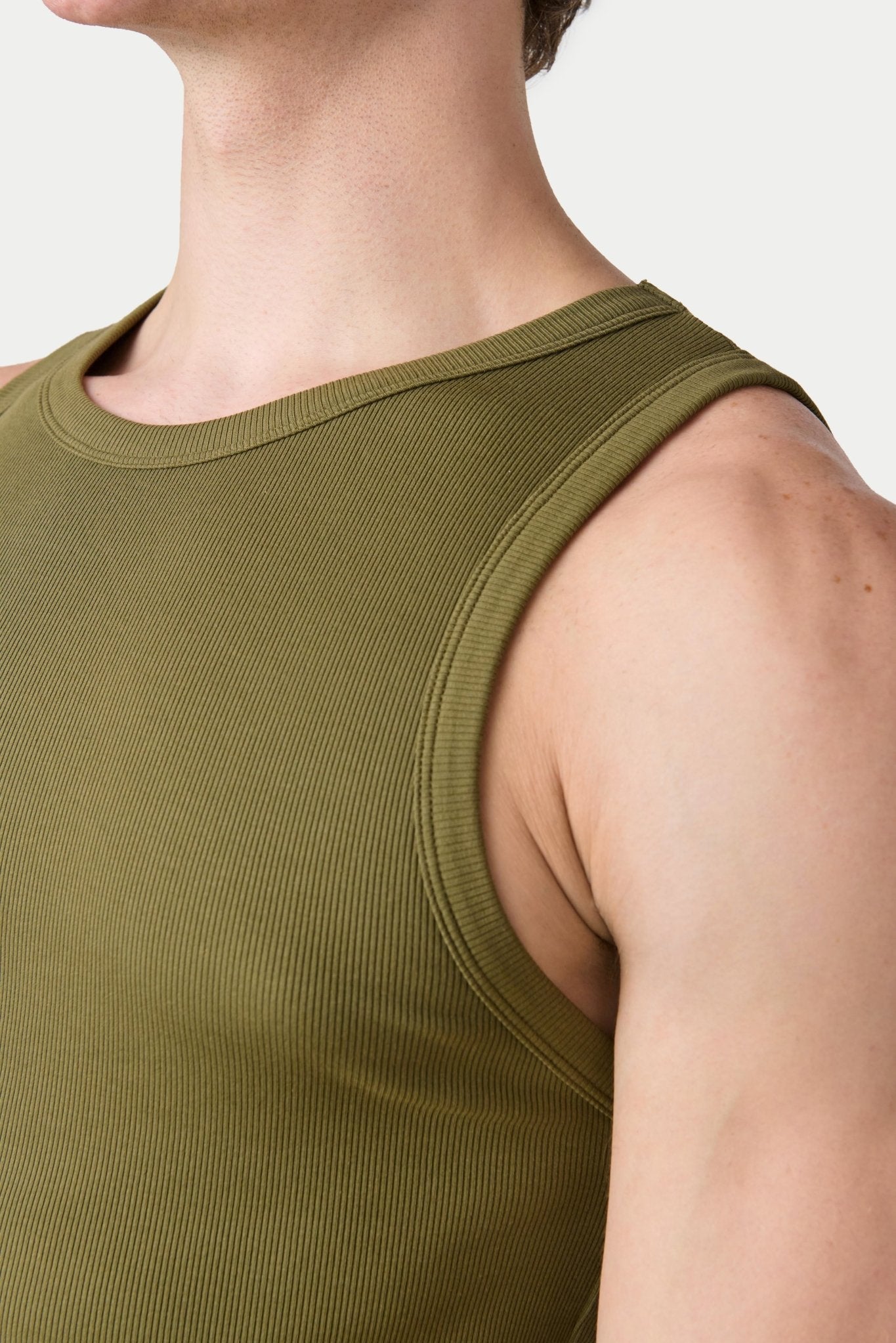 Awry Ribbed Tank Army Green — men's sleeveless tank top lifestyle styling
