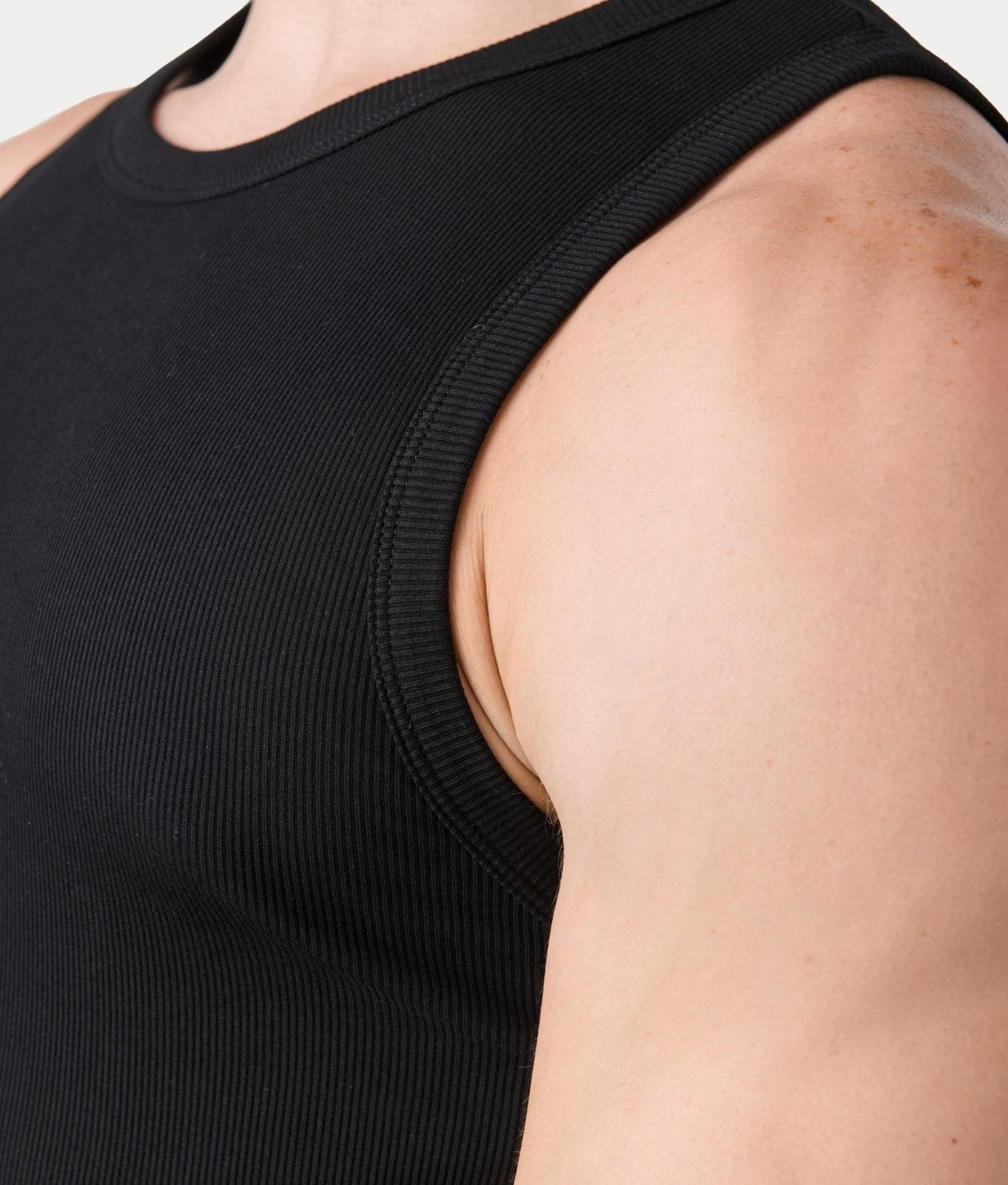 Awry Ribbed Tank Black — men's soft ribbed cropped tank, alternate size view