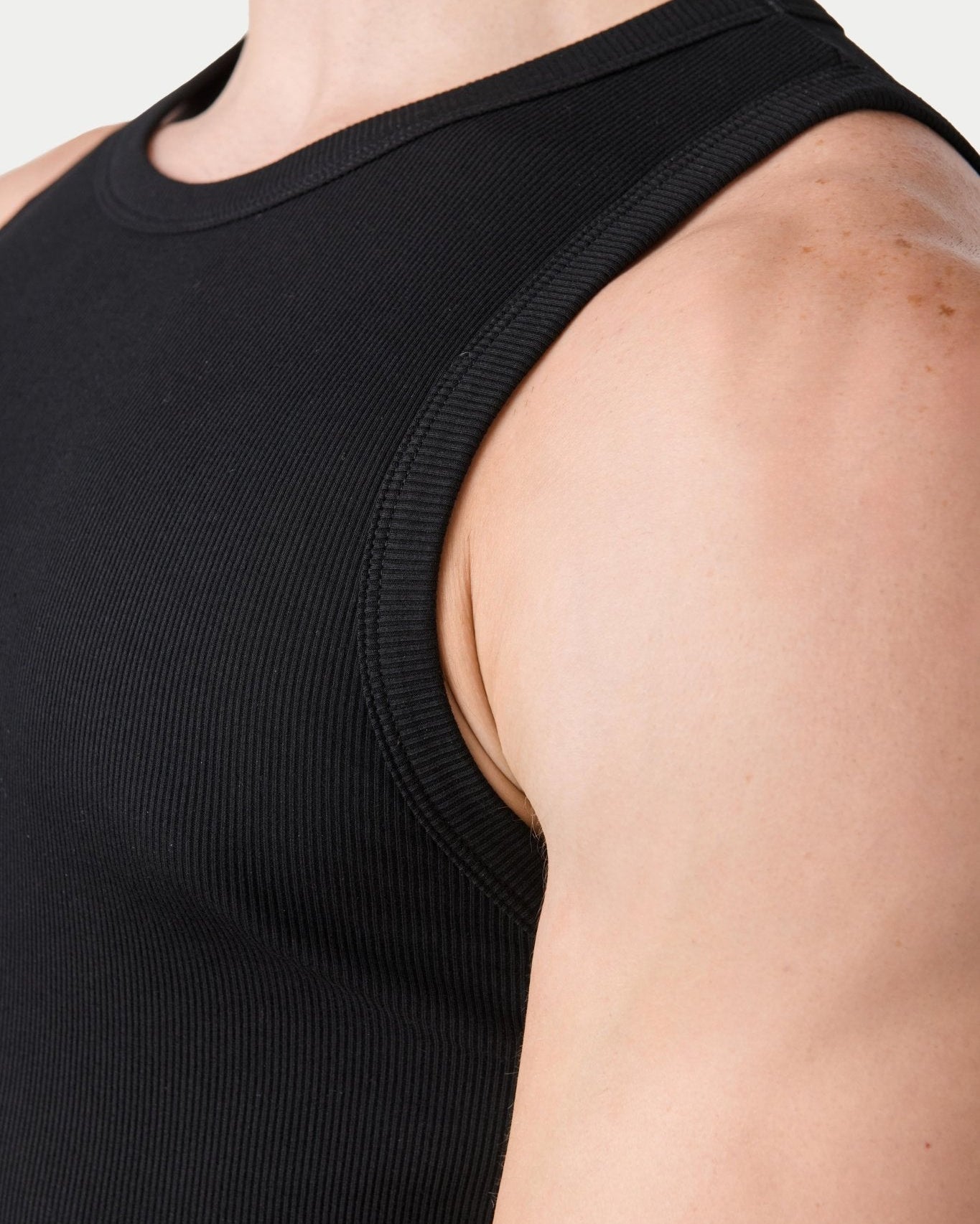Awry Ribbed Tank Black — men's soft ribbed cropped tank, alternate size view
