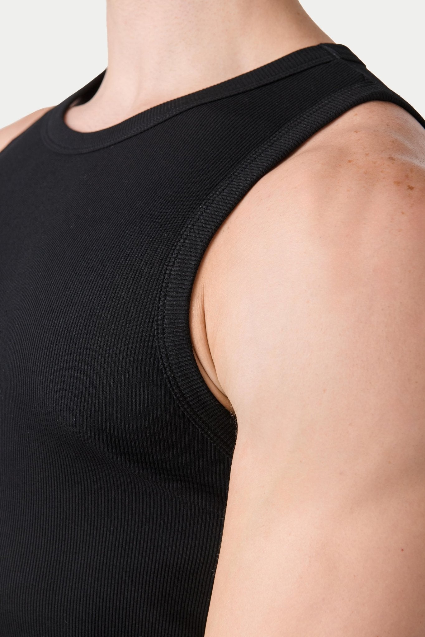 Awry Ribbed Tank Black — men's soft ribbed cropped tank, alternate size view