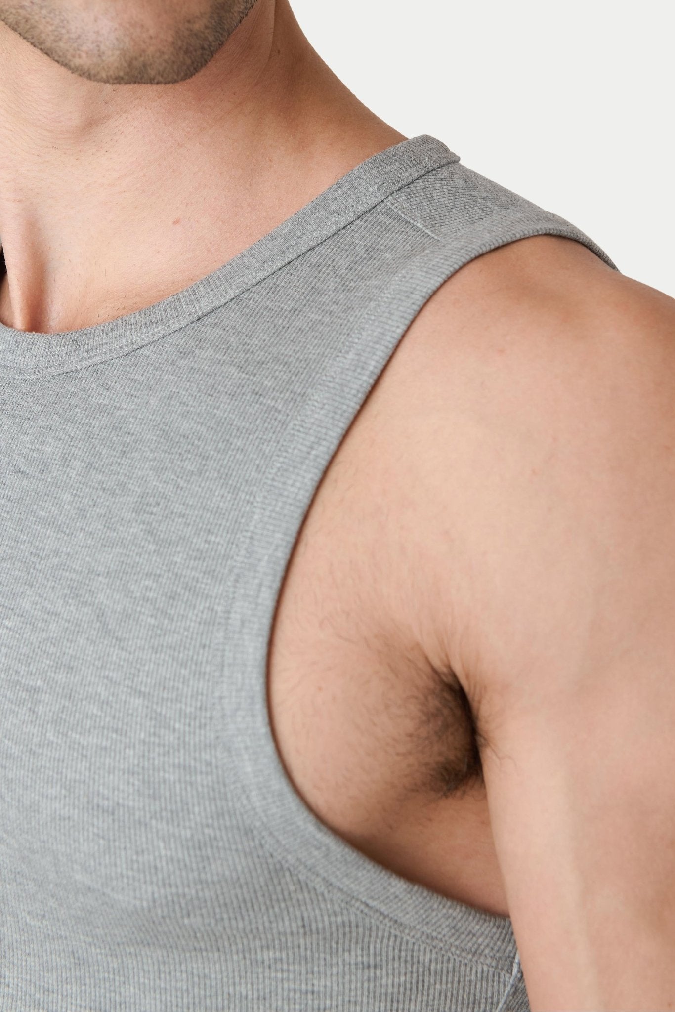 Awry Ribbed Tank Heather Gray — men's soft ribbed cropped tank, alternate size view
