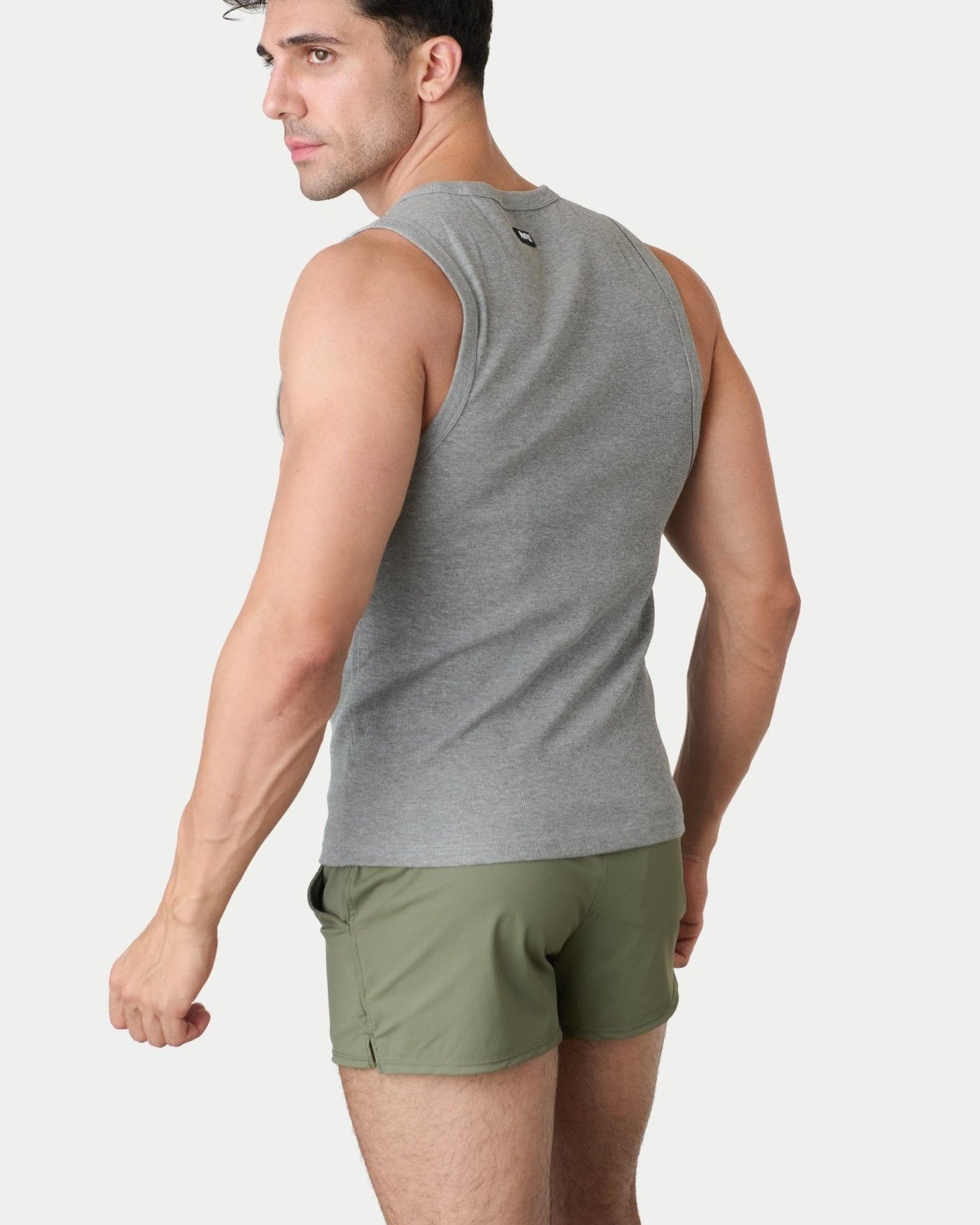 Awry Ribbed Tank Heather Gray — ribbed fabric detail and hip-length crop
