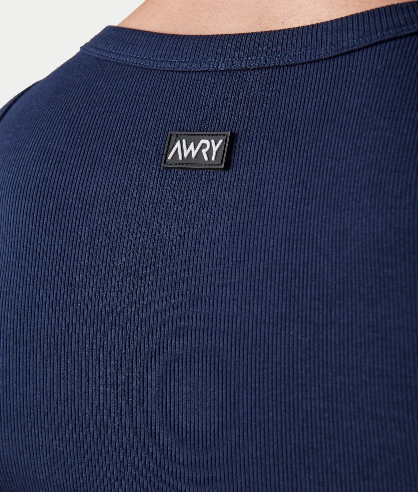 Awry Ribbed Tank Navy — men's fitted ribbed tank top, back view