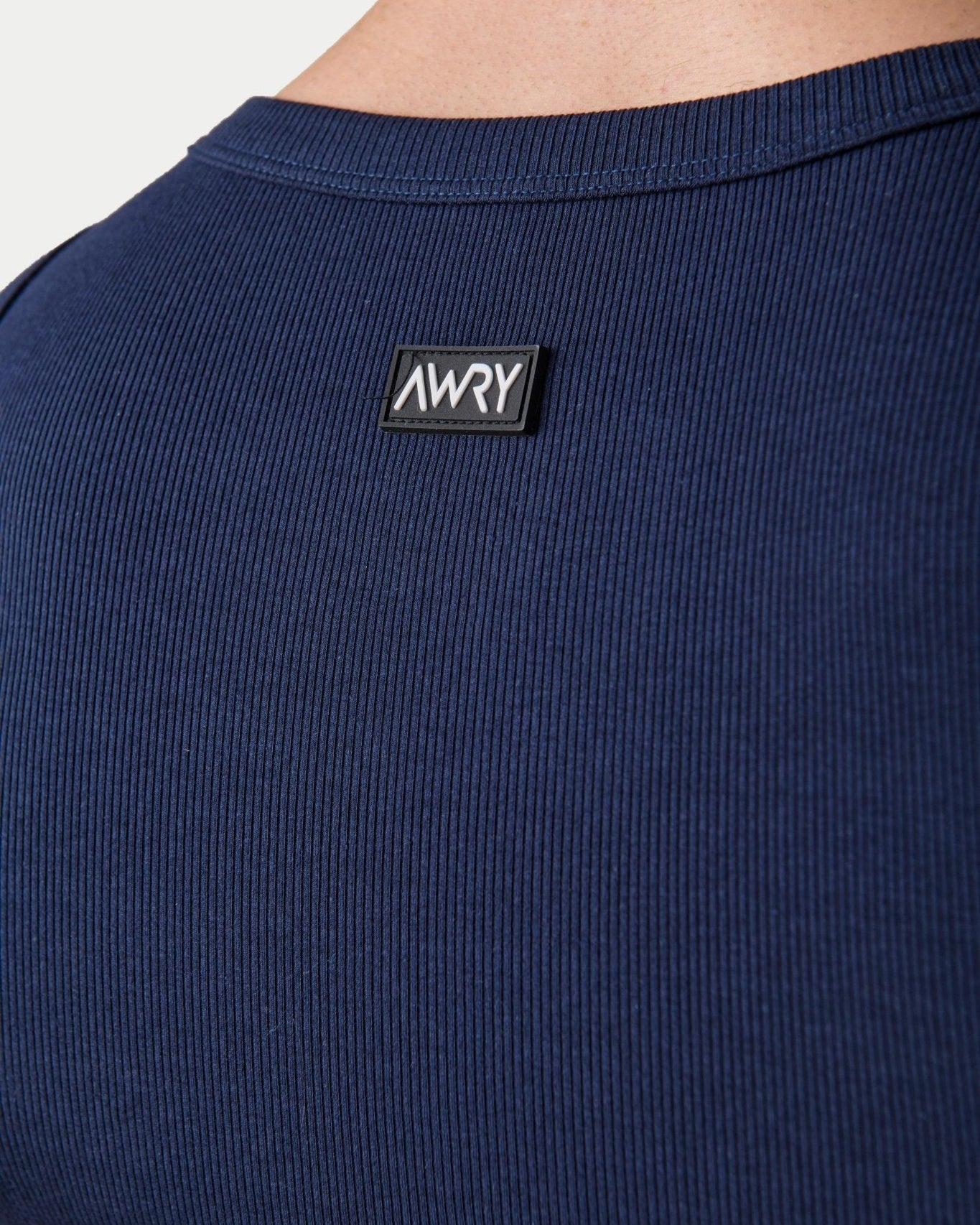 Awry Ribbed Tank Navy — men's fitted ribbed tank top, back view