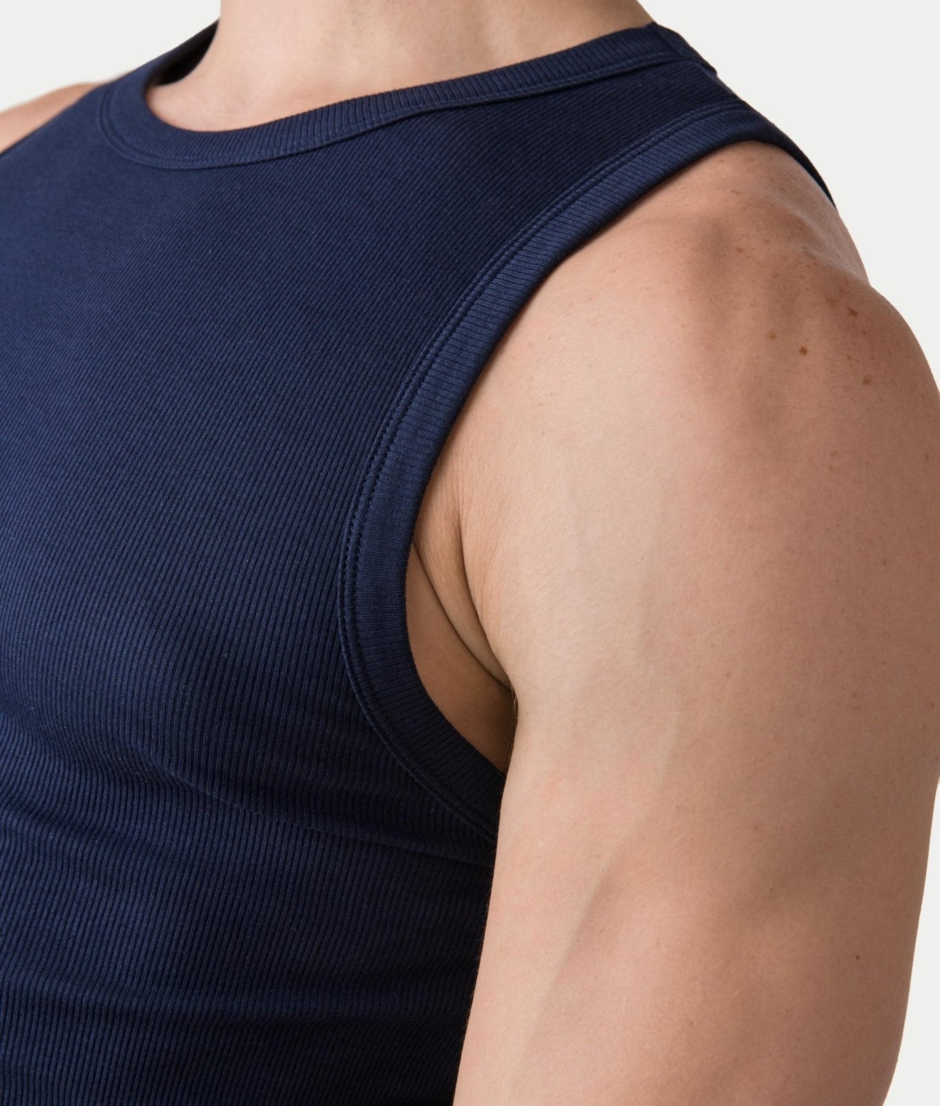 Awry Ribbed Tank Navy — men's soft ribbed cropped tank, alternate size view
