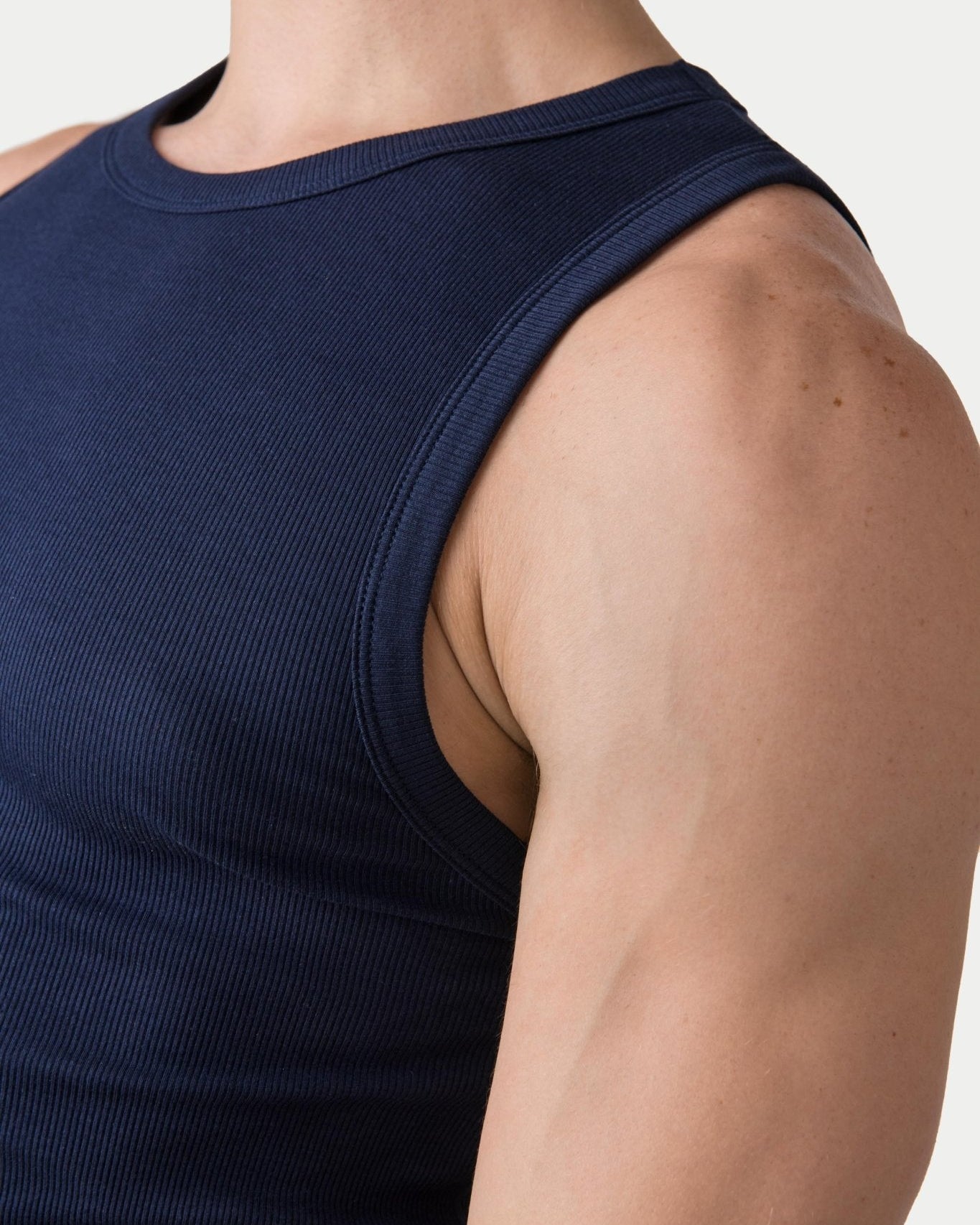 Awry Ribbed Tank Navy — men's soft ribbed cropped tank, alternate size view