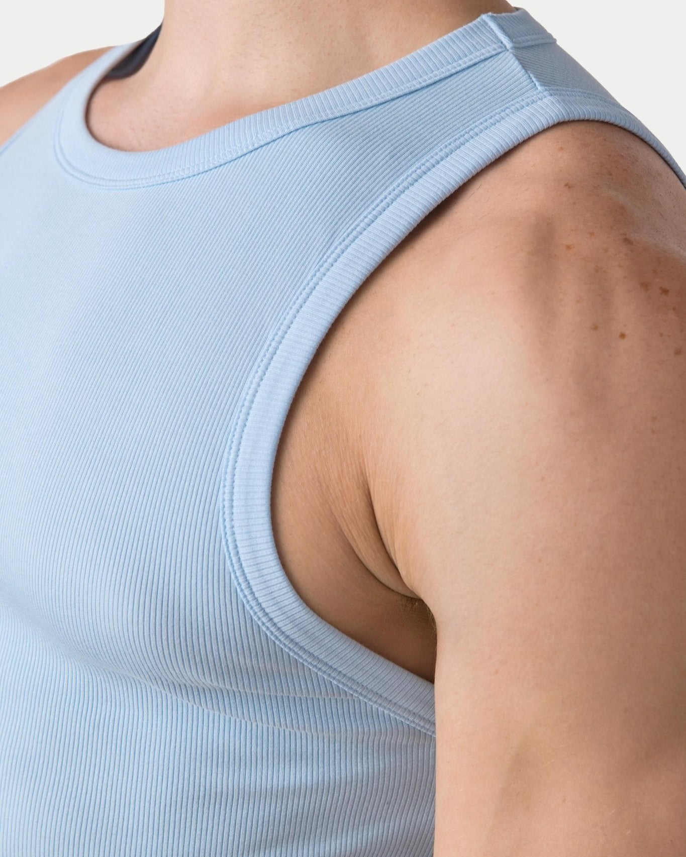 Awry Ribbed Tank Sky Blue — men's soft ribbed cropped tank, alternate size view