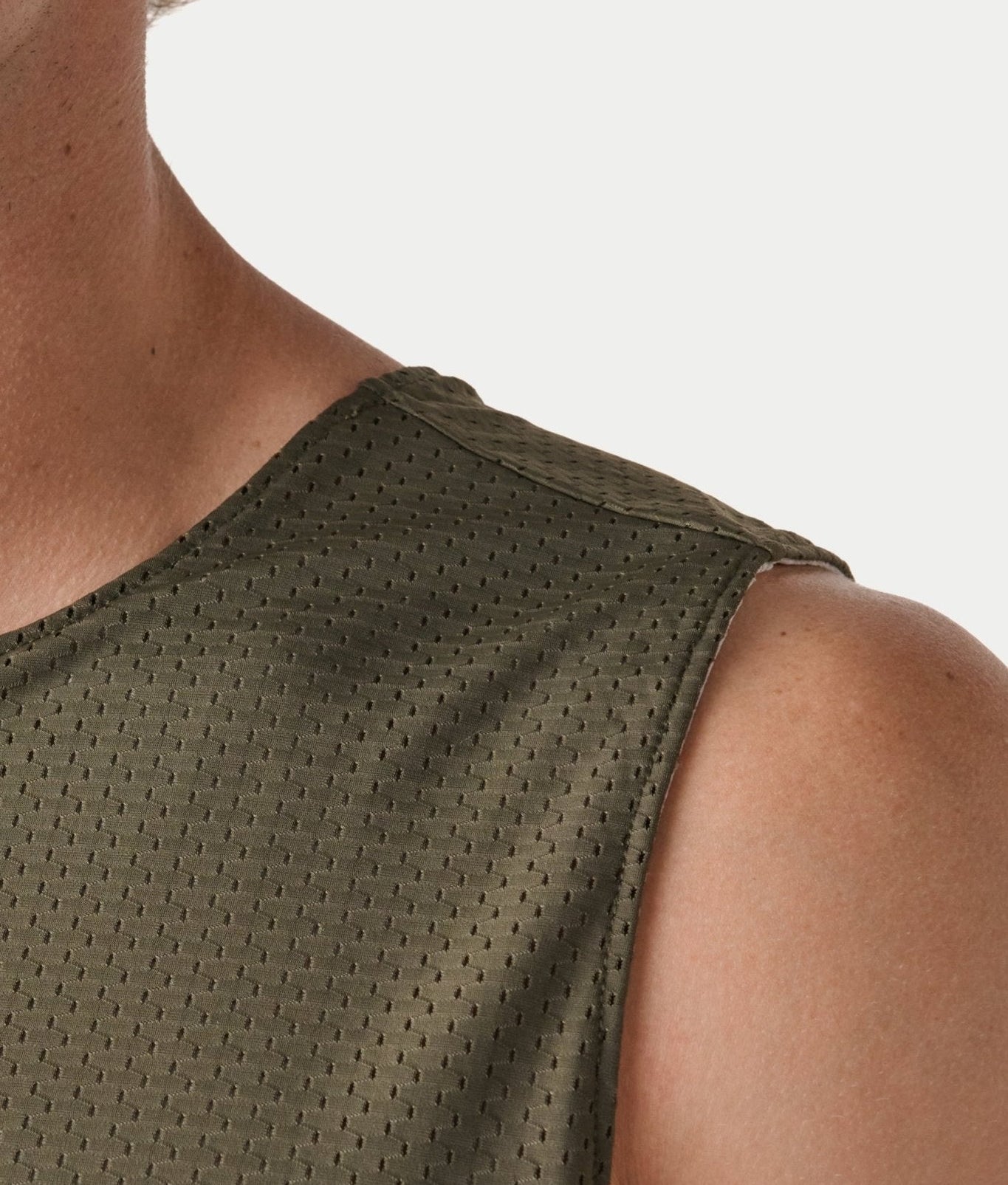 Awry Rookie Reversible Tank Army Green & Gray — detail of reversible mesh fabric and basketball jersey-inspired design