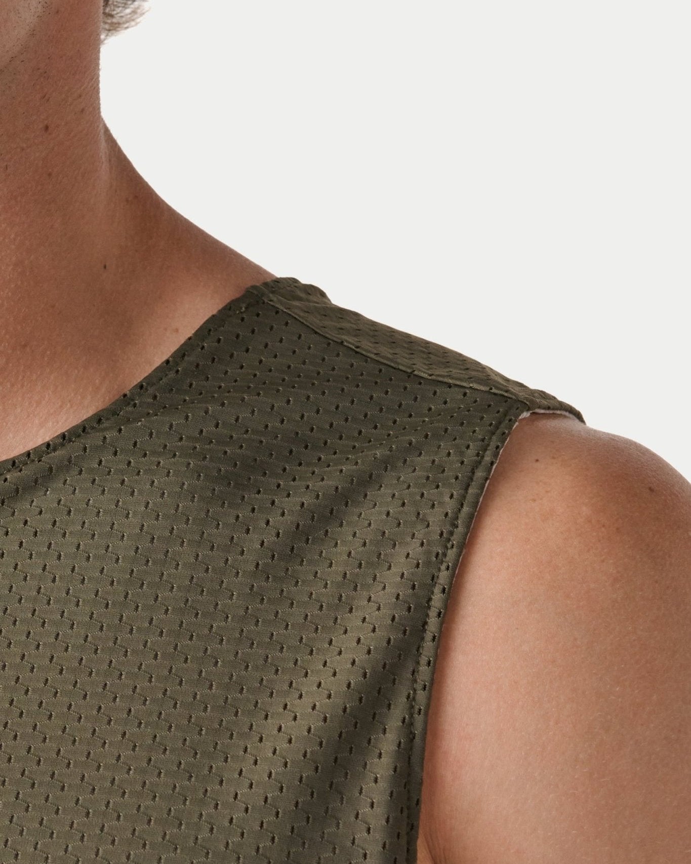 Awry Rookie Reversible Tank Army Green & Gray — detail of reversible mesh fabric and basketball jersey-inspired design