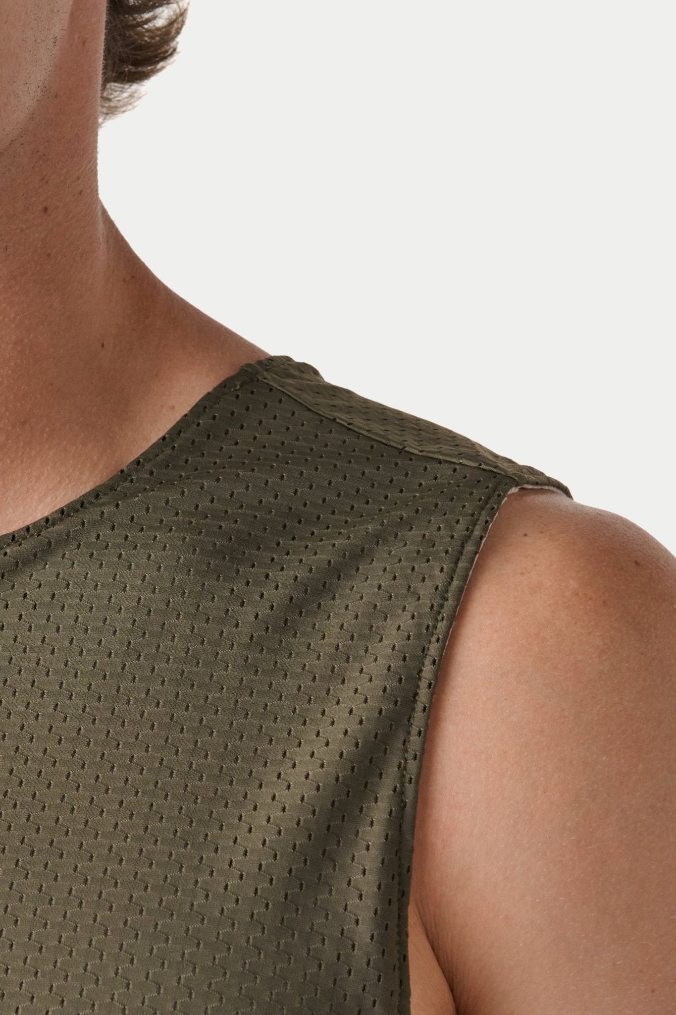Awry Rookie Reversible Tank Army Green & Gray — detail of reversible mesh fabric and basketball jersey-inspired design