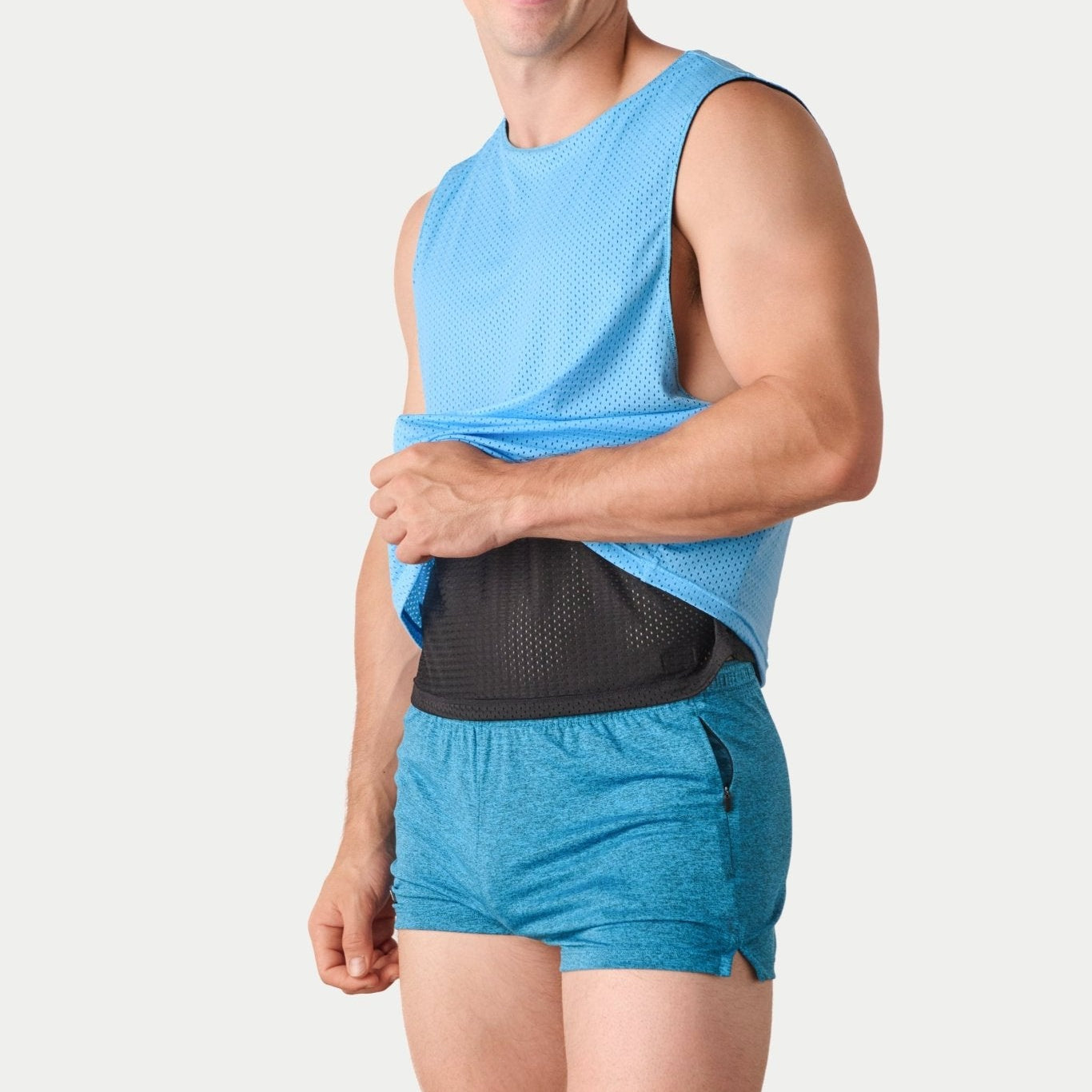 Awry Rookie Reversible Tank Black & Blue — detail of reversible mesh fabric and basketball jersey-inspired design