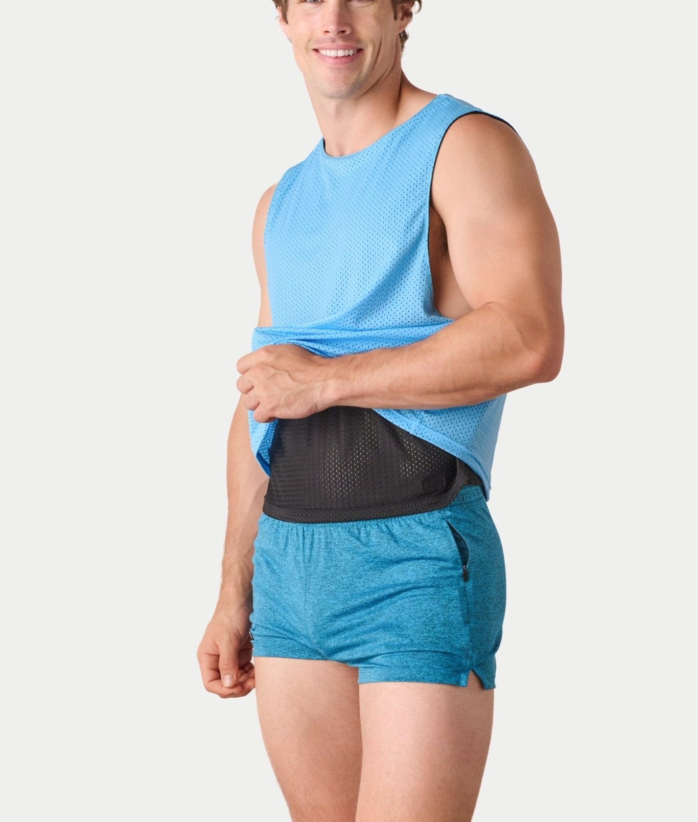 Awry Rookie Reversible Tank Black & Blue — detail of reversible mesh fabric and basketball jersey-inspired design