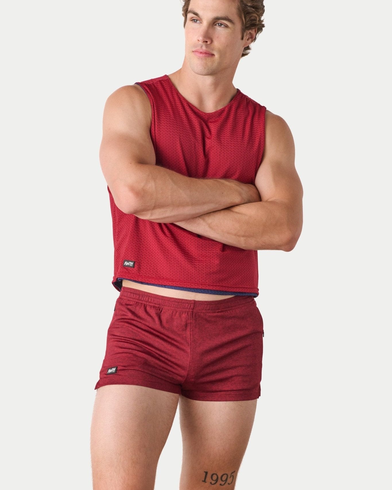 Awry Rookie Reversible Tank Navy & Red — detail of reversible mesh fabric and basketball jersey-inspired design