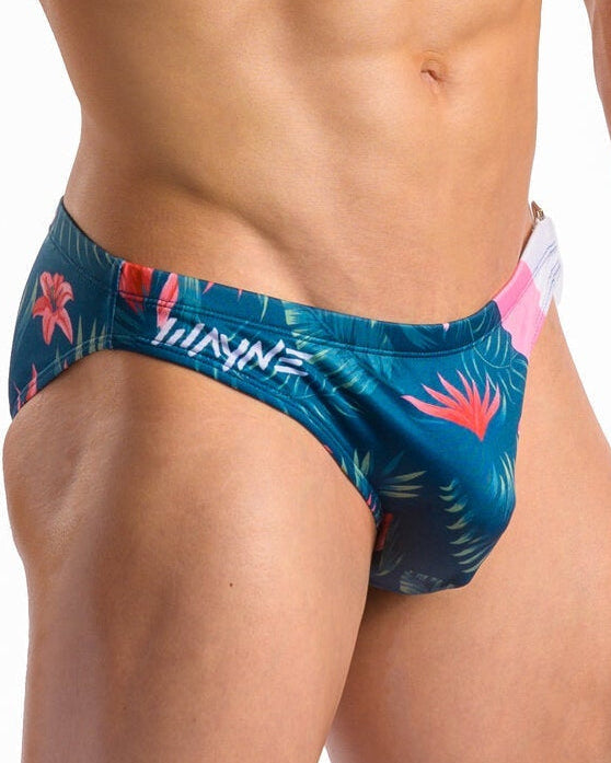 Wayne Bali Buckle Speedo Tropical Floral - mens swim briefs floral print, angled view