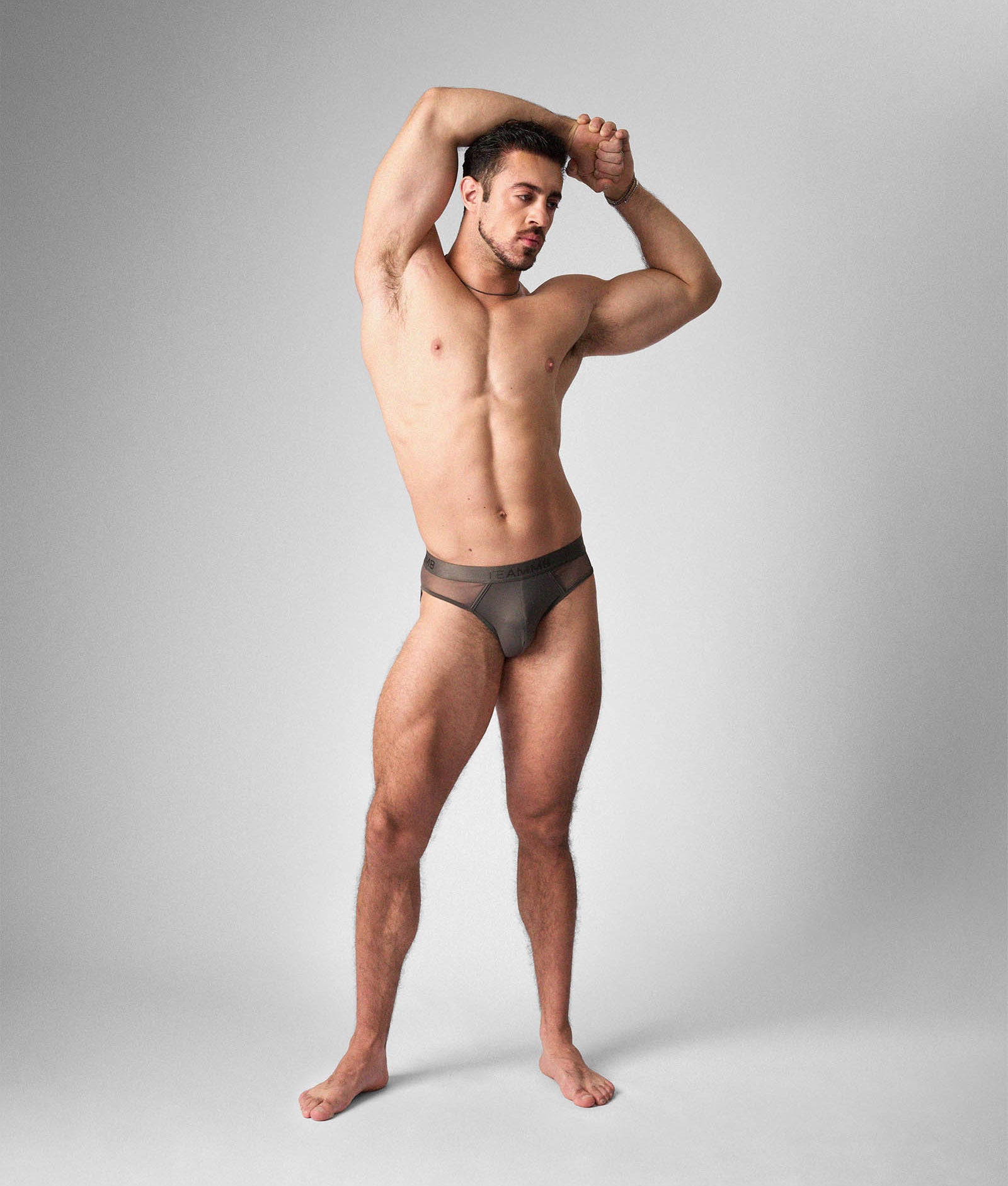 Teamm8 Score Sheer Slim Brief Pewter - quick-dry nylon-spandex brief lifestyle shot