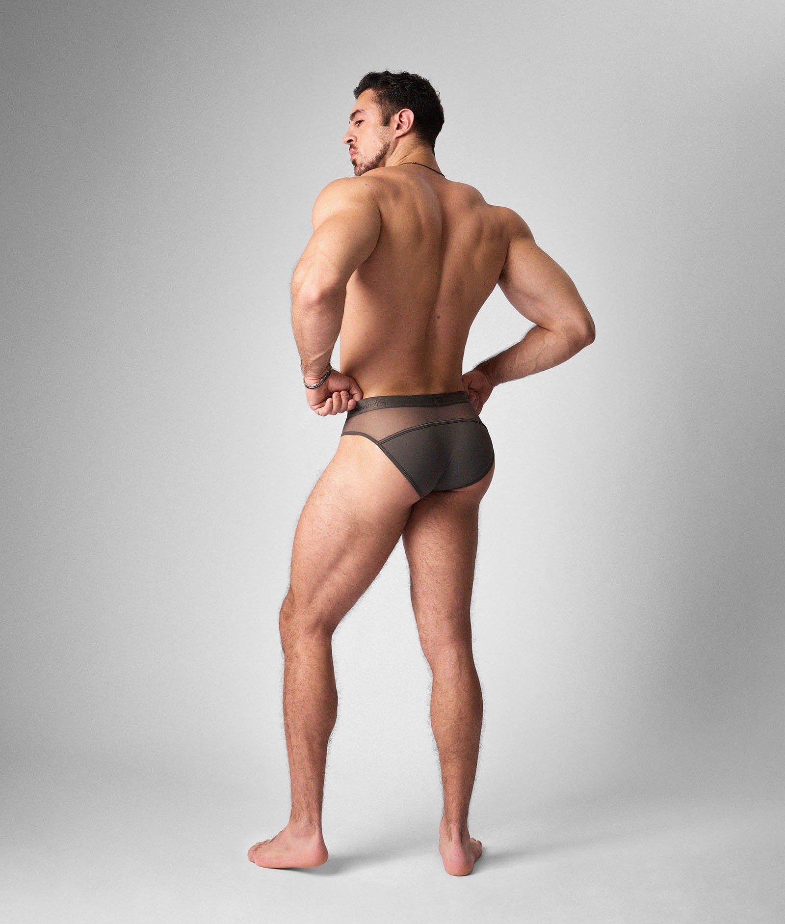 Teamm8 Score Sheer Slim Brief Pewter - tone-on-tone waistband detail close-up