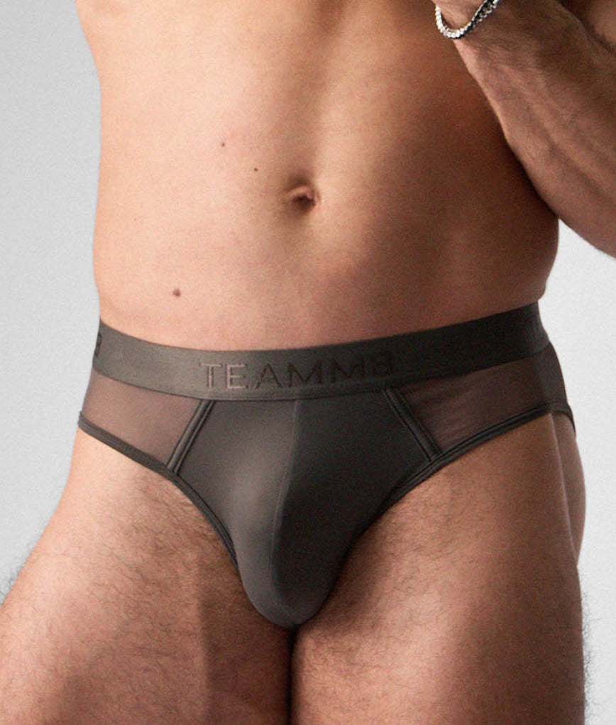 Teamm8 Score Sheer Slim Brief Pewter - mens sheer briefs slim hip cut front view