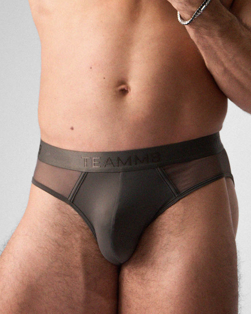 Teamm8 Score Sheer Slim Brief Pewter - mens sheer briefs slim hip cut front view