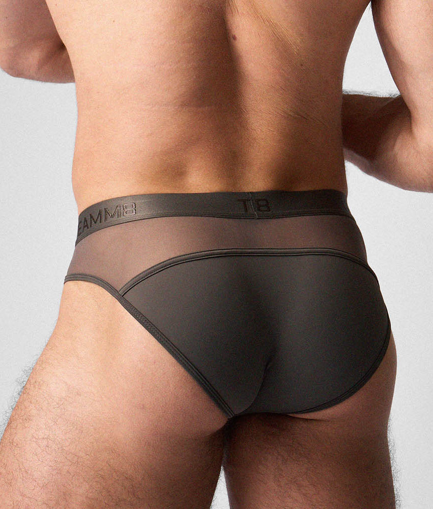 Teamm8 Score Sheer Slim Brief Pewter - mens sheer briefs peek-a-boo sheer back insert