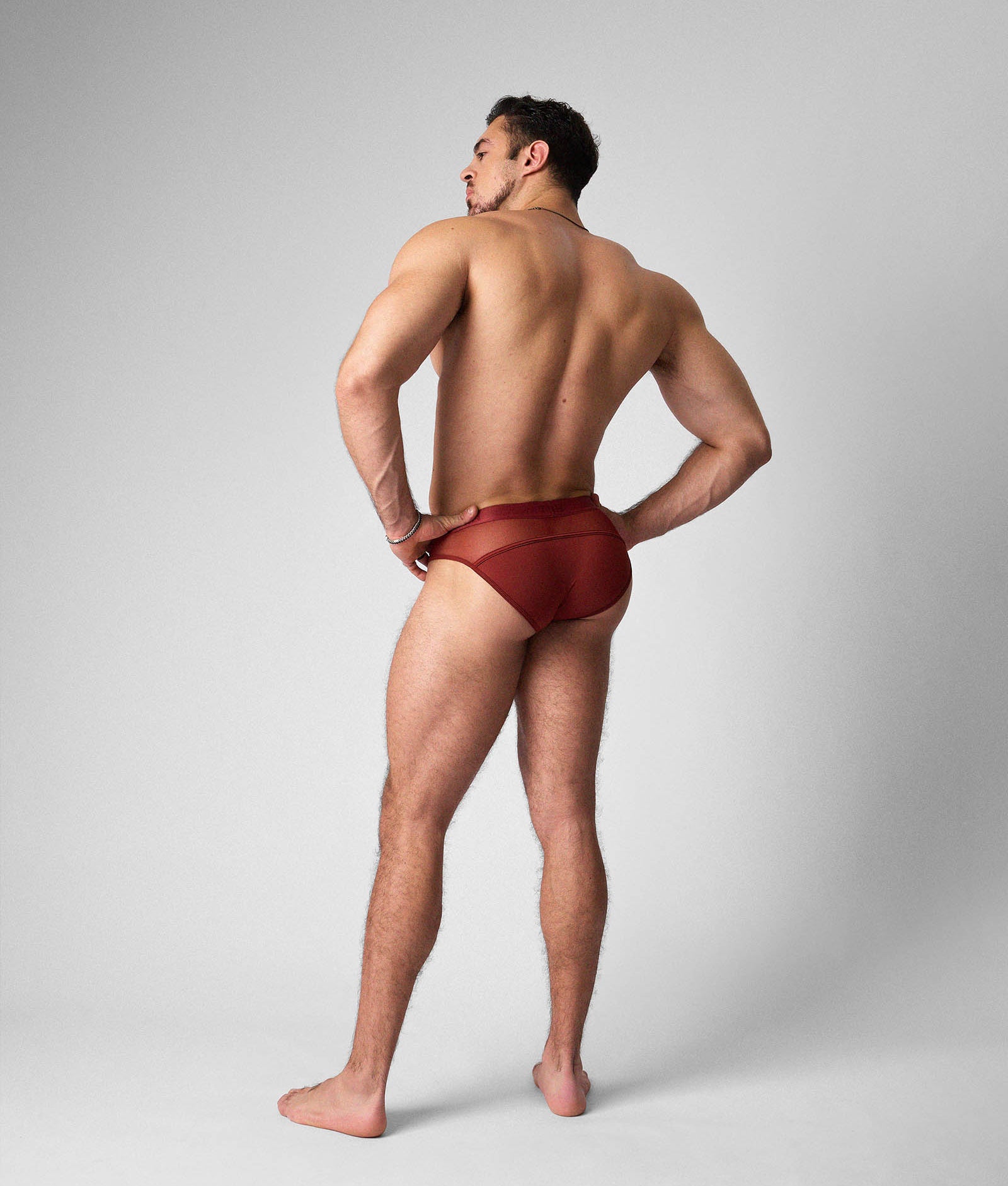 Teamm8 Score Sheer Slim Brief Shiraz - shaped front pouch detail close-up