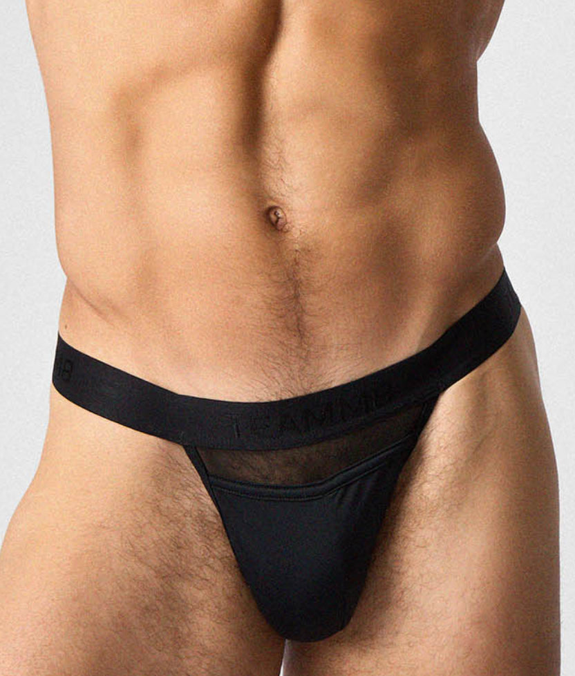 Teamm8 Score Sheer Sports Brief Onyx - full-coverage front pouch close-up detail
