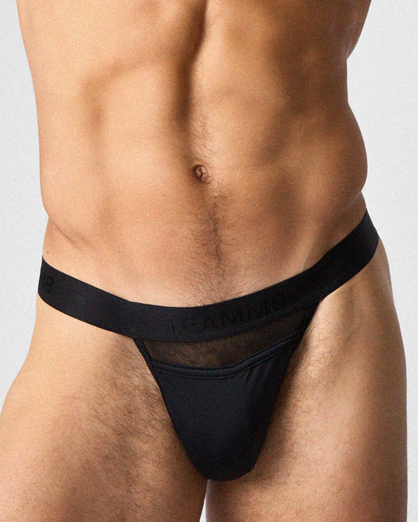 Teamm8 Score Sheer Sports Brief Onyx - full-coverage front pouch close-up detail