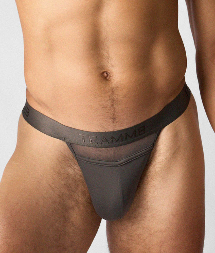 Teamm8 Score Sheer Sports Brief Pewter - mens sheer briefs bold hip cut-out front view