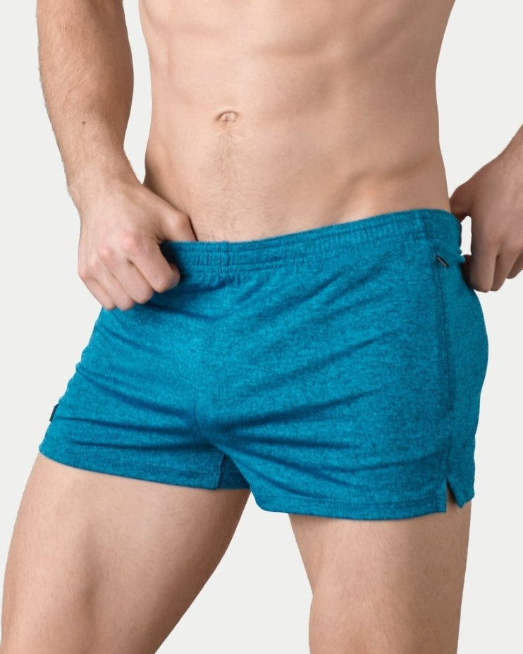 Awry Static Short Azure — rear view showing minimal inseam and static print detail