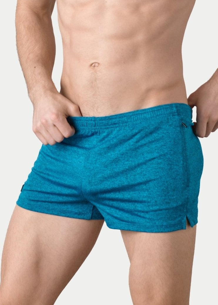 Awry Static Short Azure — rear view showing minimal inseam and static print detail