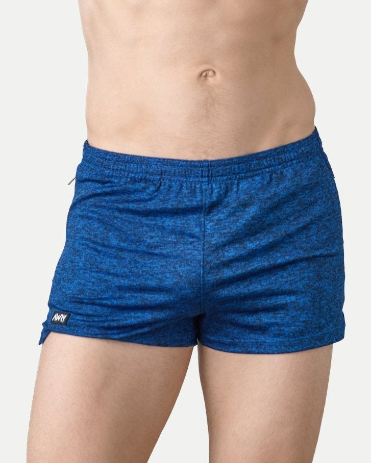 Awry Static Short Blue — rear view showing minimal inseam and static print detail