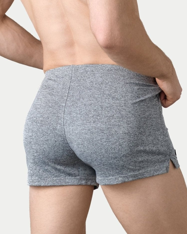 Awry Static Short Gray — side view showing hidden zipper pocket and clean elastic waistband