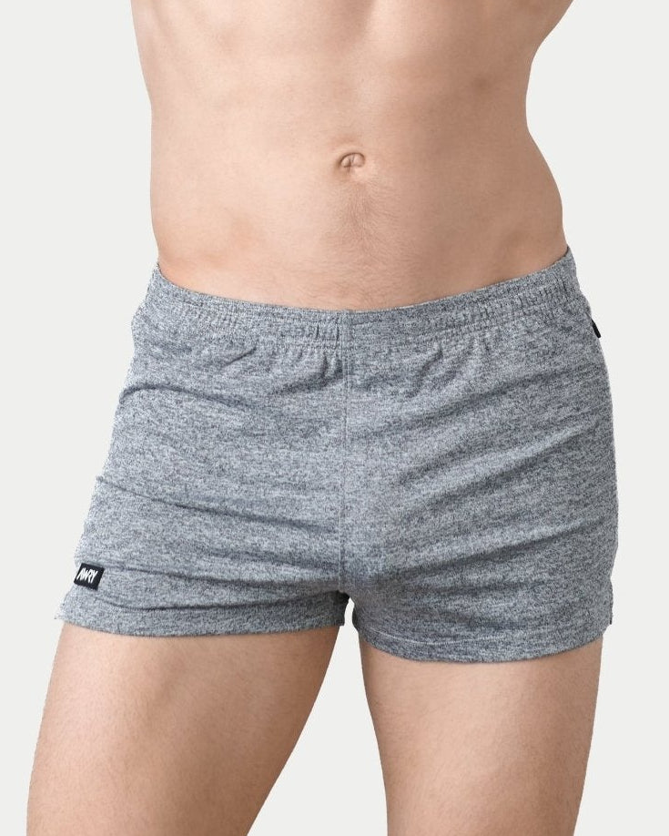 Awry Static Short Gray — men's 2-inch inseam heather print athletic short, front view