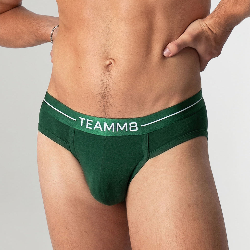 Teamm8 Icon Brief in Onyx low-rise men’s underwear with matching metallic waistband