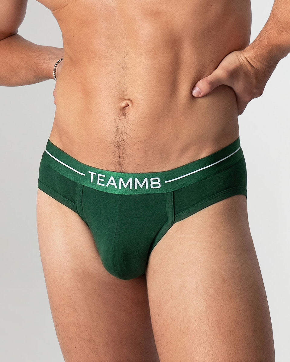Teamm8 Icon Brief in Onyx low-rise men’s underwear with matching metallic waistband