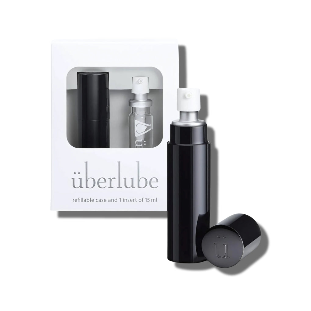 Uberlube Good-To-Go Traveler — refillable 15ml silicone lube travel case, front view