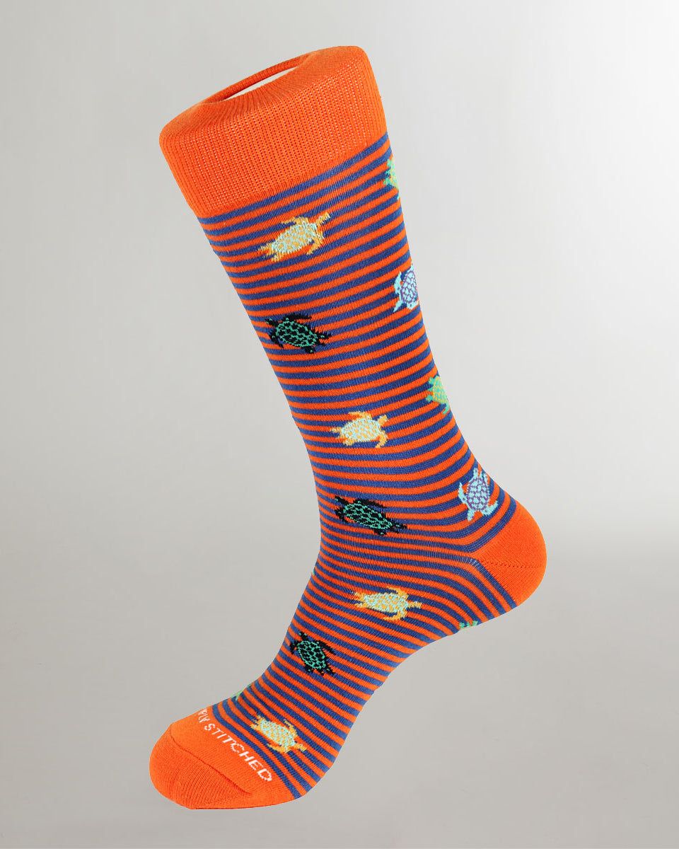 Unsimply Stitched Turtle Stripe Sock Orange-multi