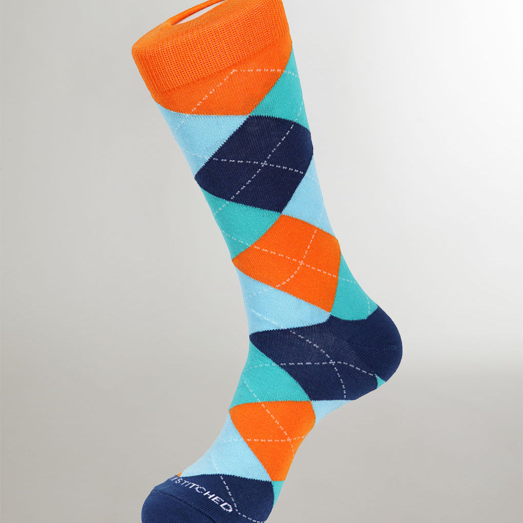 Unsimply Stitched Traditional Argyles Sock Orange-aqua