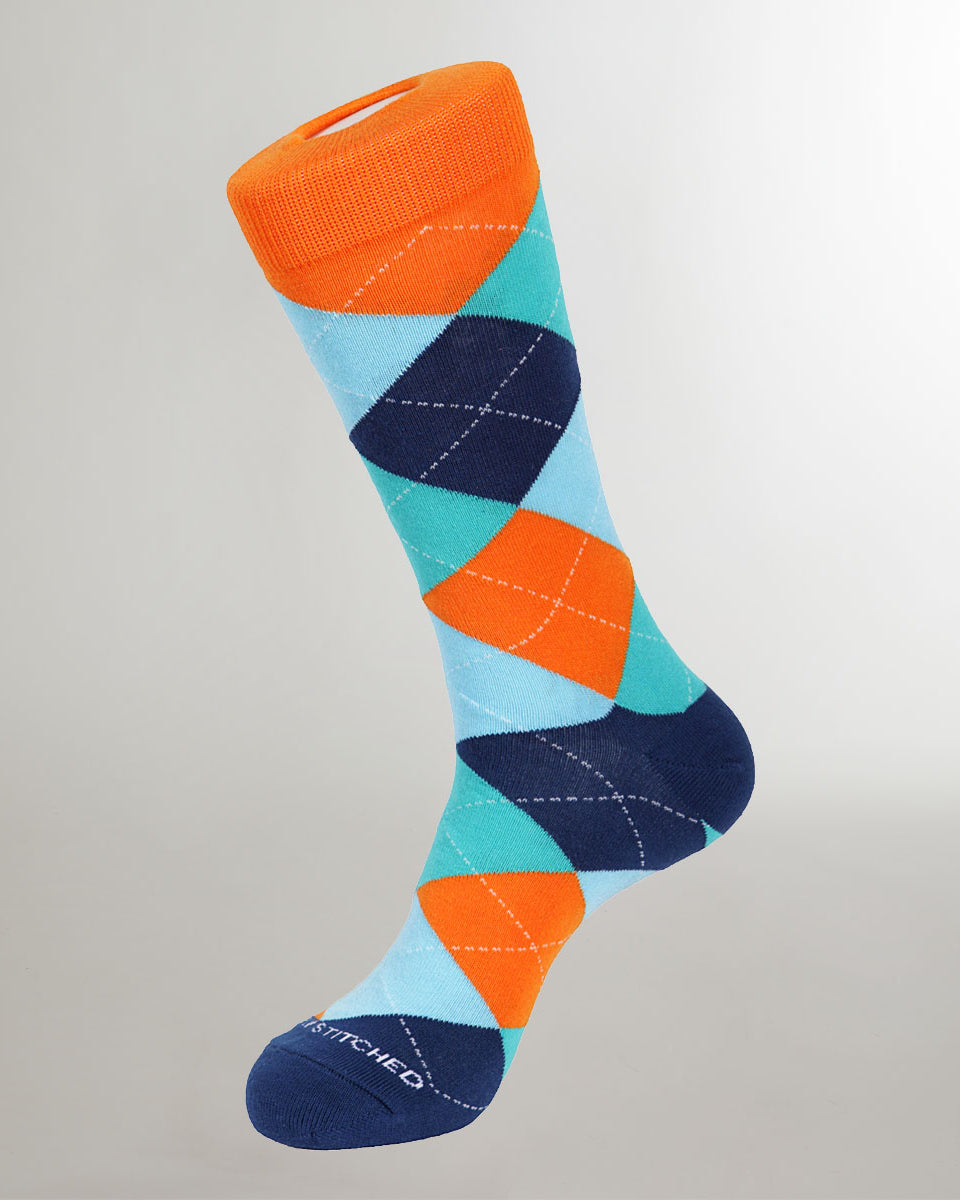 Unsimply Stitched Traditional Argyles Sock Orange-aqua