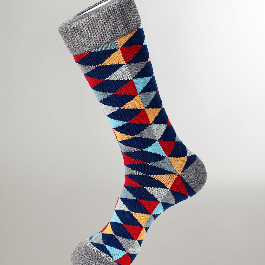 Unsimply Stitched Mixed Diamonds Sock Grey-red-yellow