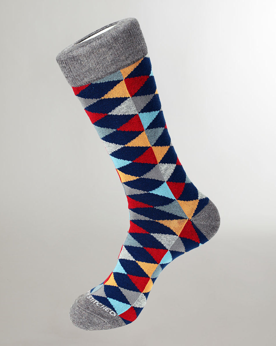 Unsimply Stitched Mixed Diamonds Sock Grey-red-yellow