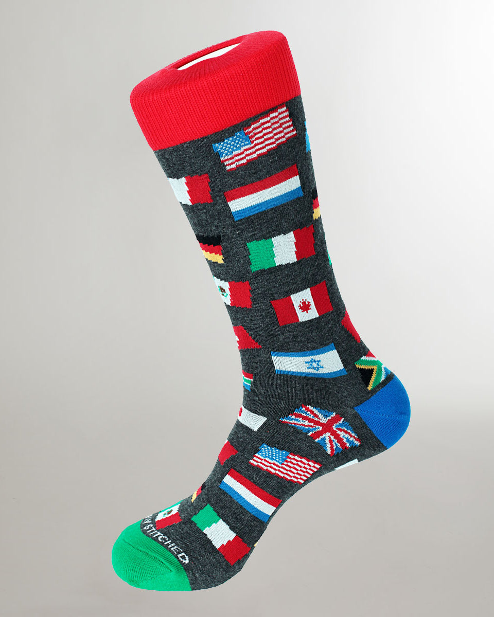 Unsimply Stitched Flags Sock Heather-grey