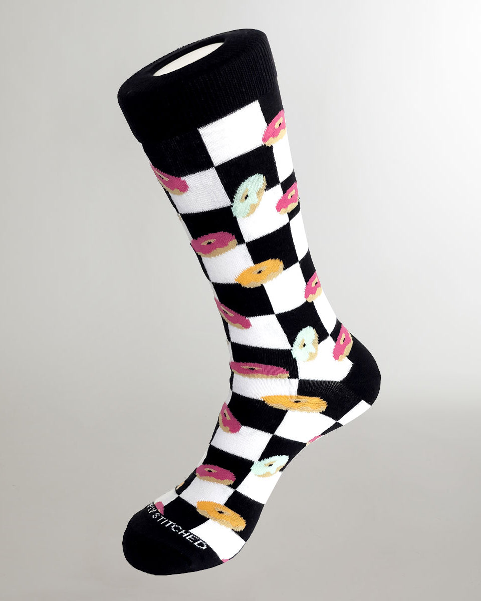 Unsimply Stitched Donut Checkers Sock Black-white