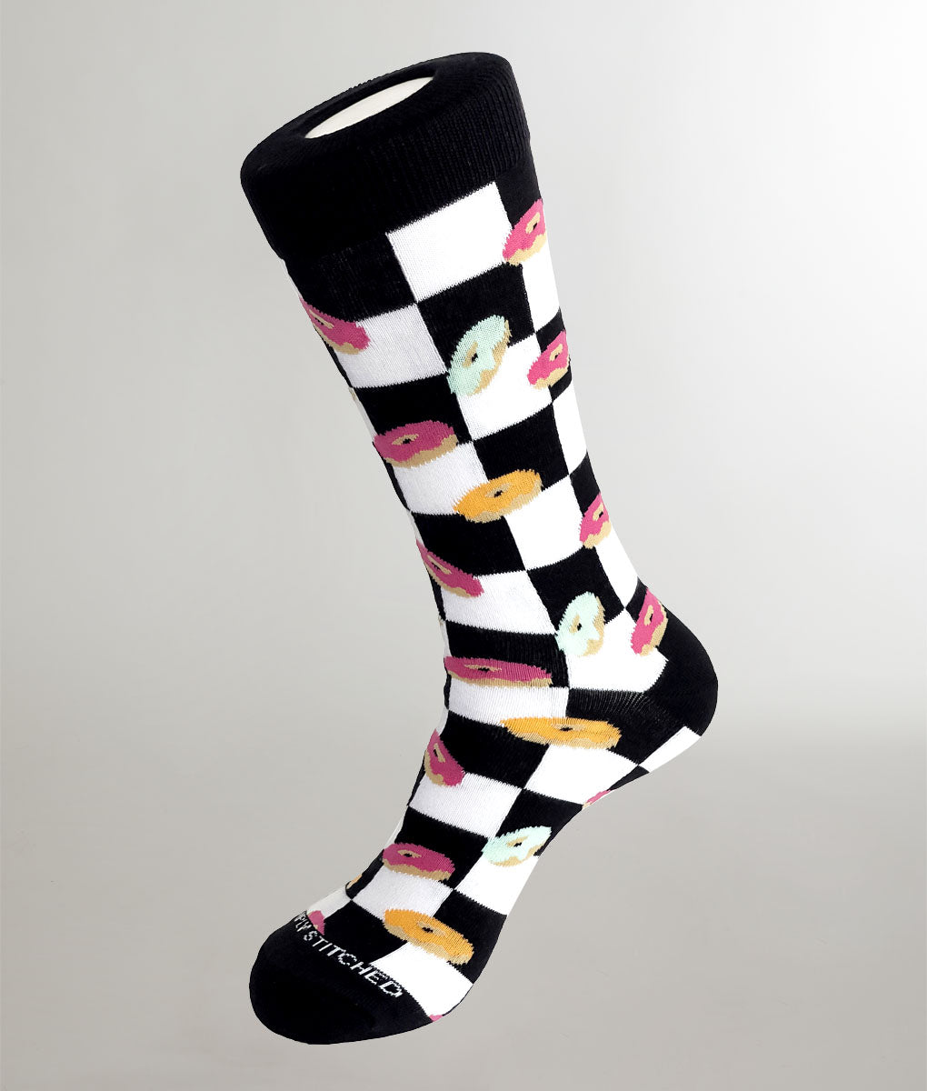 Unsimply Stitched Donut Checkers Sock Black-white