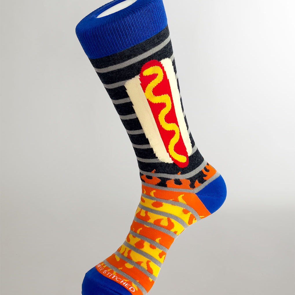 Unsimply Stitched Hot Dog on a Grill Sock Grey-multi