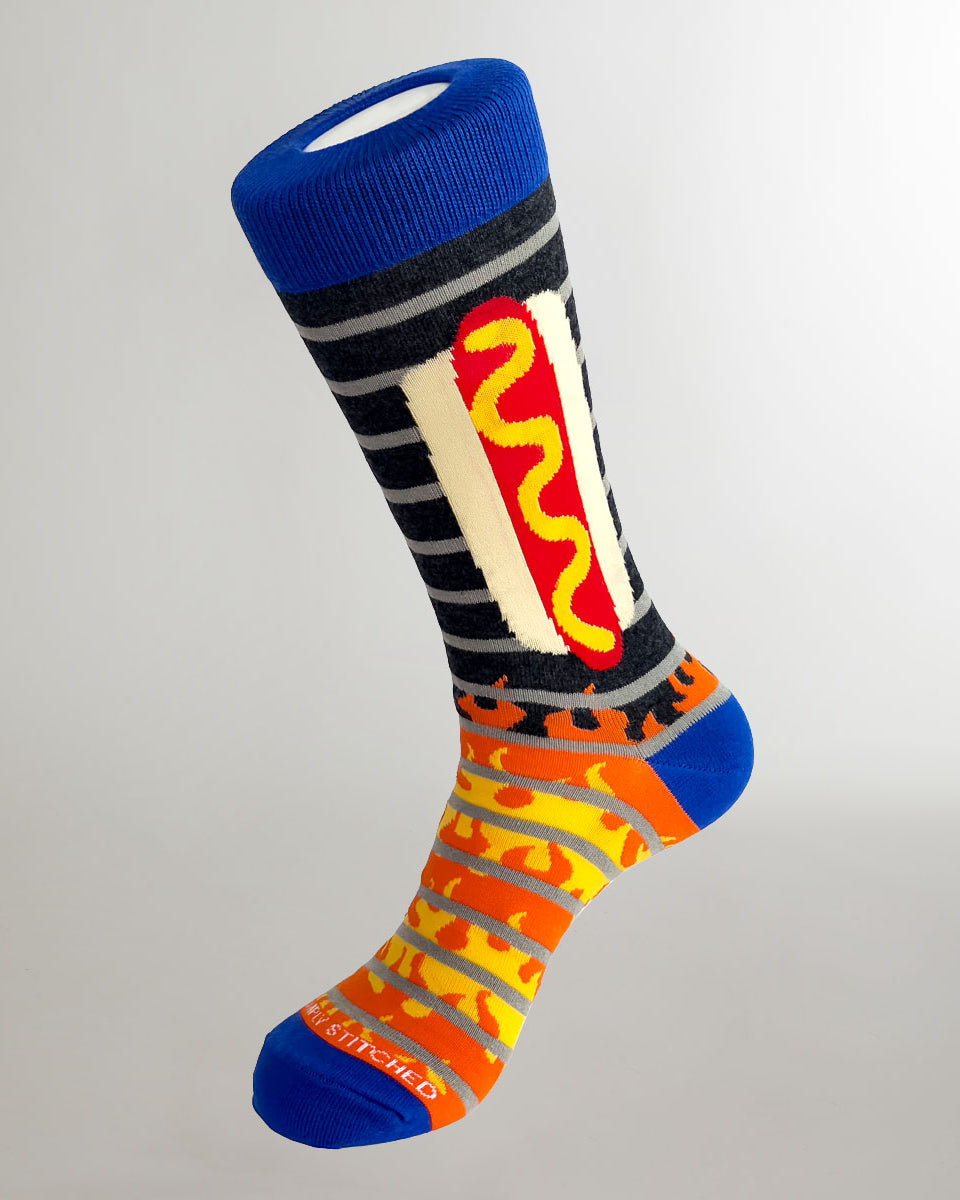 Unsimply Stitched Hot Dog on a Grill Sock Grey-multi