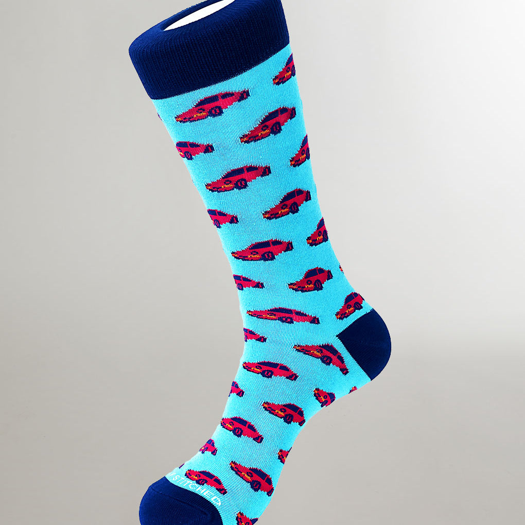Unsimply Stitched Sports Car Sock Light-blue-red