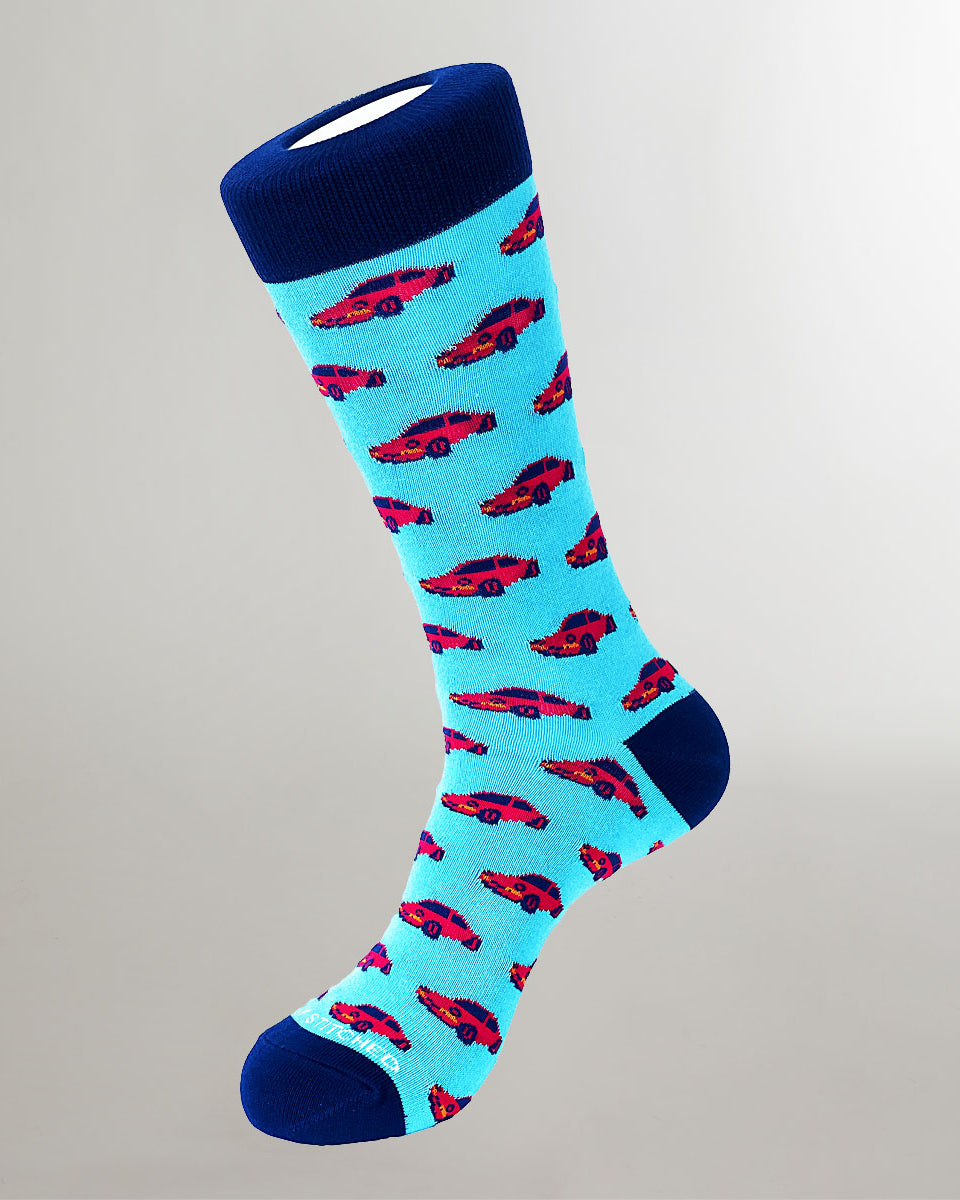 Unsimply Stitched Sports Car Sock Light-blue-red