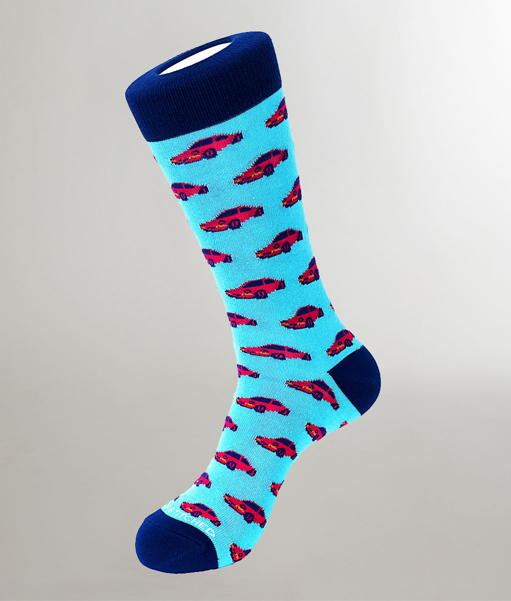 Unsimply Stitched Sports Car Sock Light-blue-red