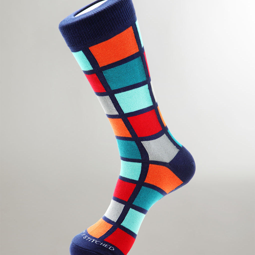 Unsimply Stitched Window Pane Sock Teal-grey-red-orange