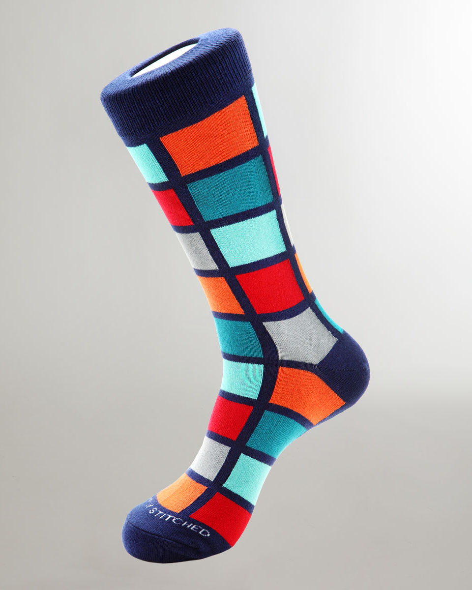 Unsimply Stitched Window Pane Sock Teal-grey-red-orange